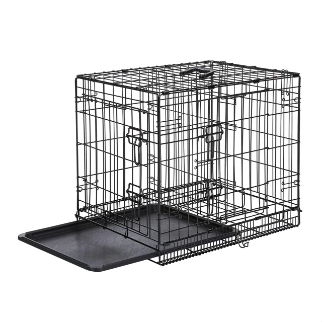 AmazonBasics 雙門摺疊金屬寵物籠 24吋 黑色 實物圖 2